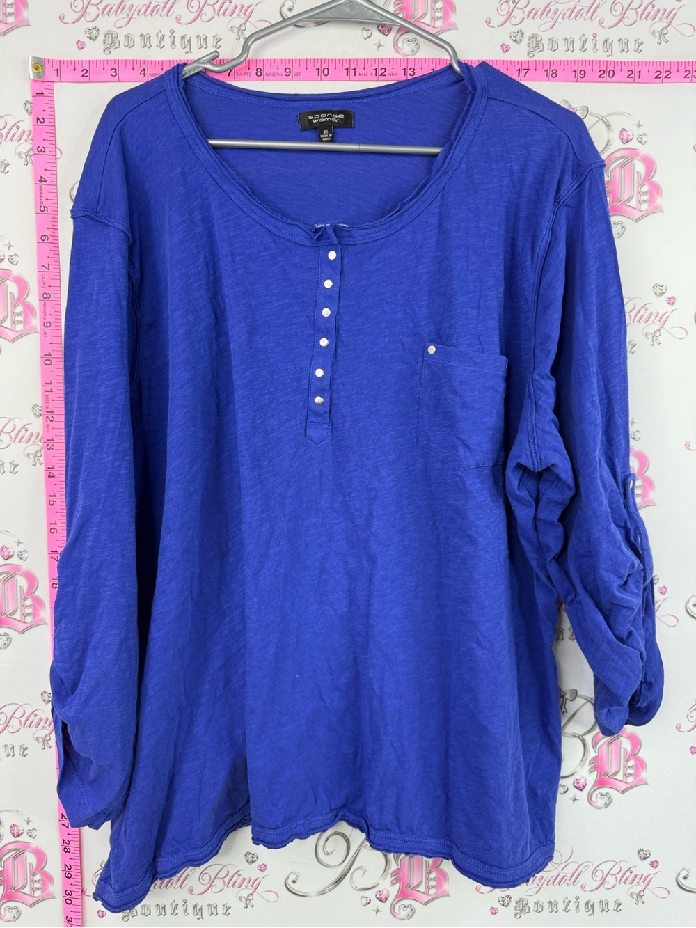 Spense shirt buttons deep Royal Blue Long Sleeve Henley Top